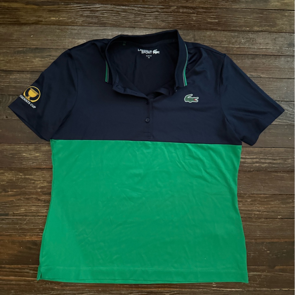 Lacoste Sport Polo Shirt Slim Fit 42 Presidents Cup Special Edition Navy /Green